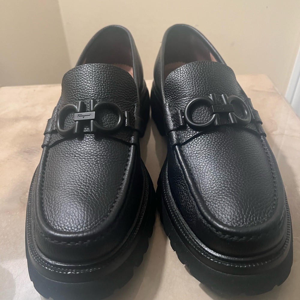 Salvatore Ferragamo Black Leather Loafers for Men